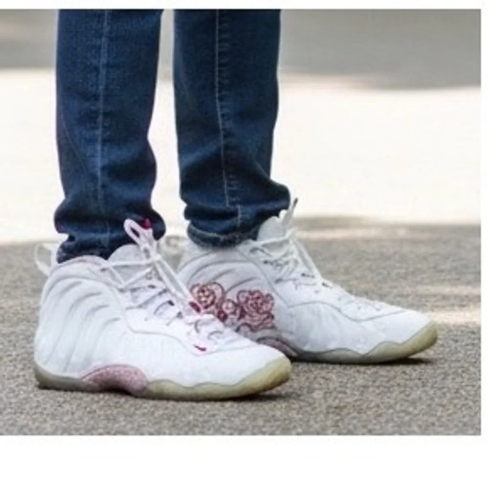 Nike Air Little Posite One Kids Sneakers‎ Shoes White Red Just Do It Roses